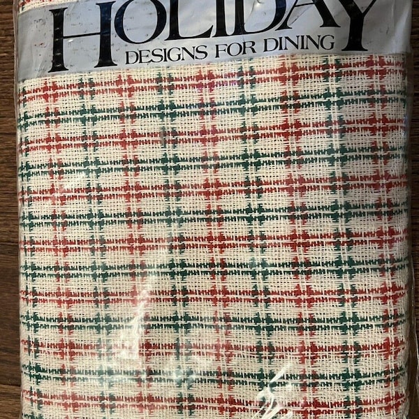 Vintage Sunweave Weihnachtshochland Tischdecke 132 cm x 180 cm Leinen Rot Grün