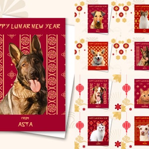 Lunar New Year Pet Portrait Card | Year of the Dragon | Prosperity and Good Fortune | Custom Digital Cards | Print at Home | Red Card