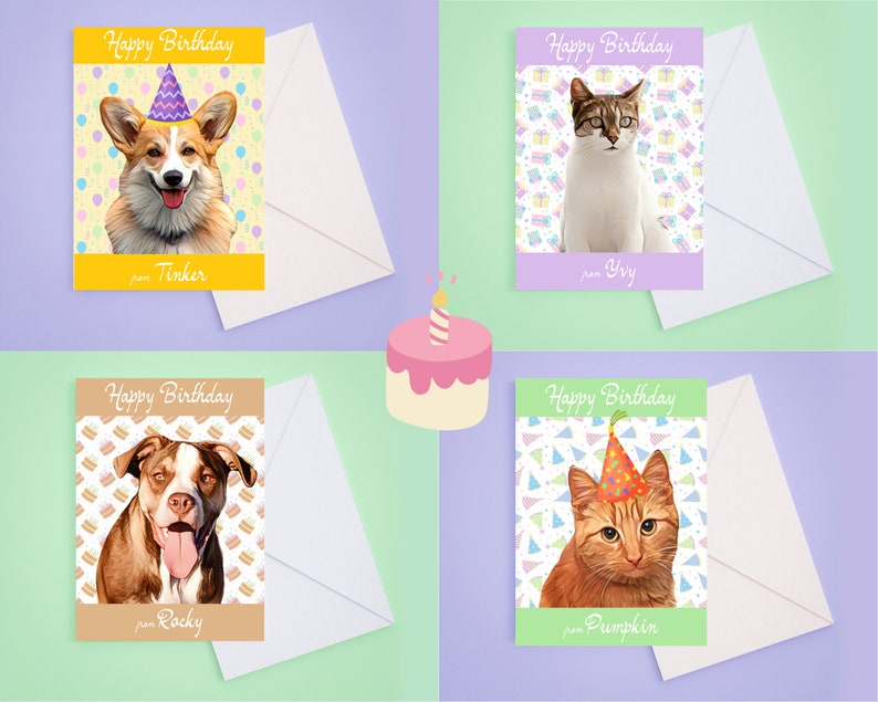 Custom Pet Portrait Birthday Card Digital Download Made to Order Personalised Dog/cat/pet