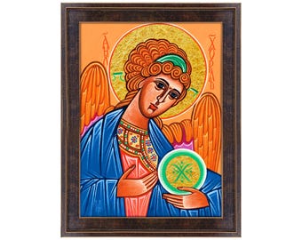 Guardian Angel Icon Framed Byzantine-style
