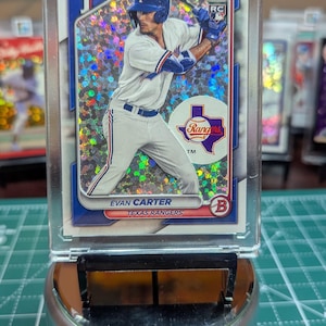 Tarjeta de béisbol personalizada de Bowman Evan Carter 2024 con arte de novato de los Rangers