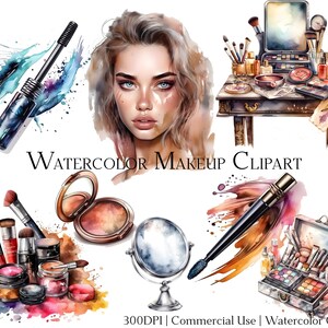 Watercolor Makeup Clipart Set: Cosmetic Art, PNG & PDF (Digital Download)