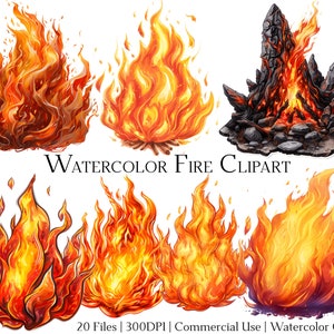 Aquarel brand clipart set van 20 bestanden met directe download en commercieel gebruik, png + pdf-formaat, perfect voor doe-het-zelf.