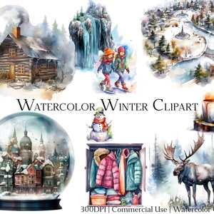 Watercolor Winter Clipart Set of 20 Files with Instant Download & Commercial Use, PNG + PDF Format Perfect for DIY Crafts.