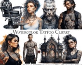 Watercolor Tattoo Clipart: Gothic Tattoo Designs (PNG + PDF)