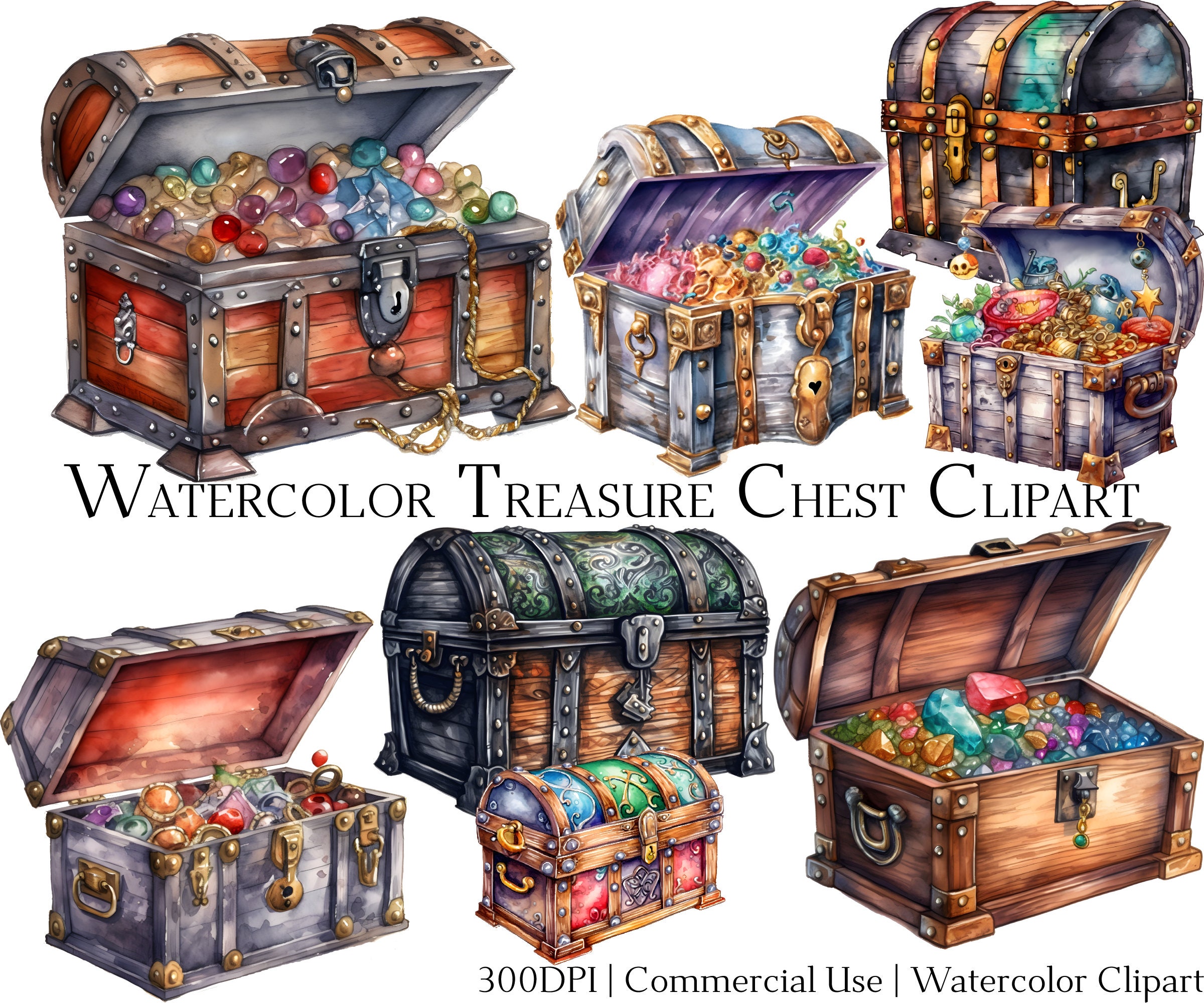 Watercolor Treasure Chest Clipart Set of 21 Files With Instant Download &  Commercial Use, PNG PDF Format Perfect for DIY Crafts. 