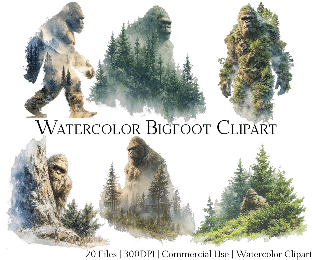 Watercolor Bigfoot Clipart Set: Commercial Use PNG & PDF (digital ...