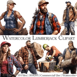 Watercolor Lumberjack Clipart Set of 20 Files with Instant Download & Commercial Use, PNG + PDF Format, Perfect for Crafts