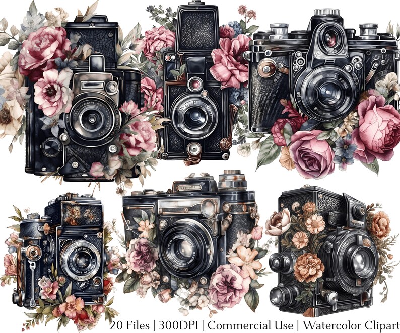 Watercolor Gothic Vintage Cameras Clipart Set of 20 Files With - Etsy