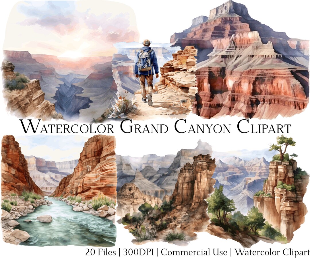 Watercolor Grand Canyon Clipart Set: 20 PNG & PDF Files (commercial Use ...
