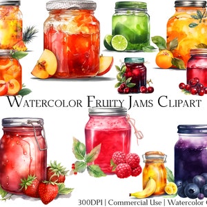 Watercolor Fruity Jam Clipart Set of 20 Files with Instant Download & Commercial Use, PNG + PDF Format Perfect for DIY Crafts.