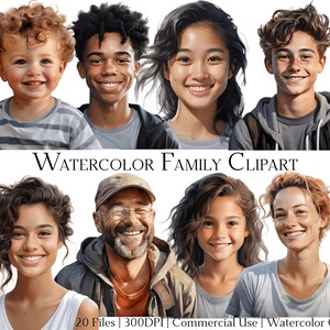 Watercolor Smiling Family Clipart Set of 22 Files with Instant Download & Commercial Use, PNG + PDF Format, Perfect for Crafts