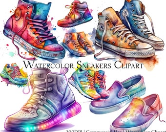Set di clipart di scarpe da ginnastica ad acquerello: arte di scarpe fantasy (PNG + PDF)