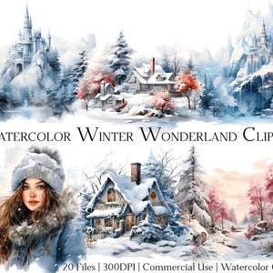 Watercolor Winter Wonderland Clipart Set of 20 Files with Instant Download & Commercial Use, PNG + PDF Format, Perfect for Crafts