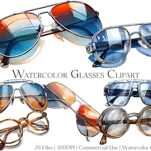 Watercolor Glasses Clipart Set of 20 Files with Instant Download & Commercial Use, PNG + PDF Format, Perfect for DIY Crafts.