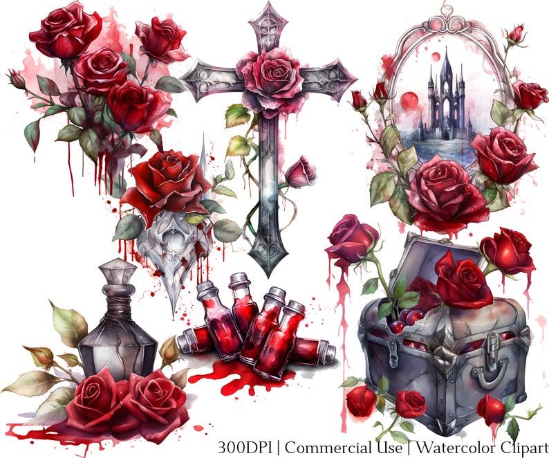 Akvarell vampyr gotisk clipart-set, kommersiellt bruk (PNG + PDF) bild 2
