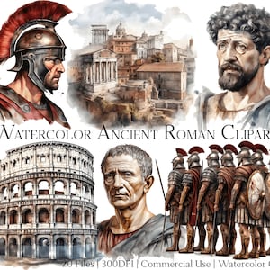 Aquarel oude Rome clipartset van 20 bestanden met directe download en commercieel gebruik, png- en pdf-indeling, DIY Crafts.
