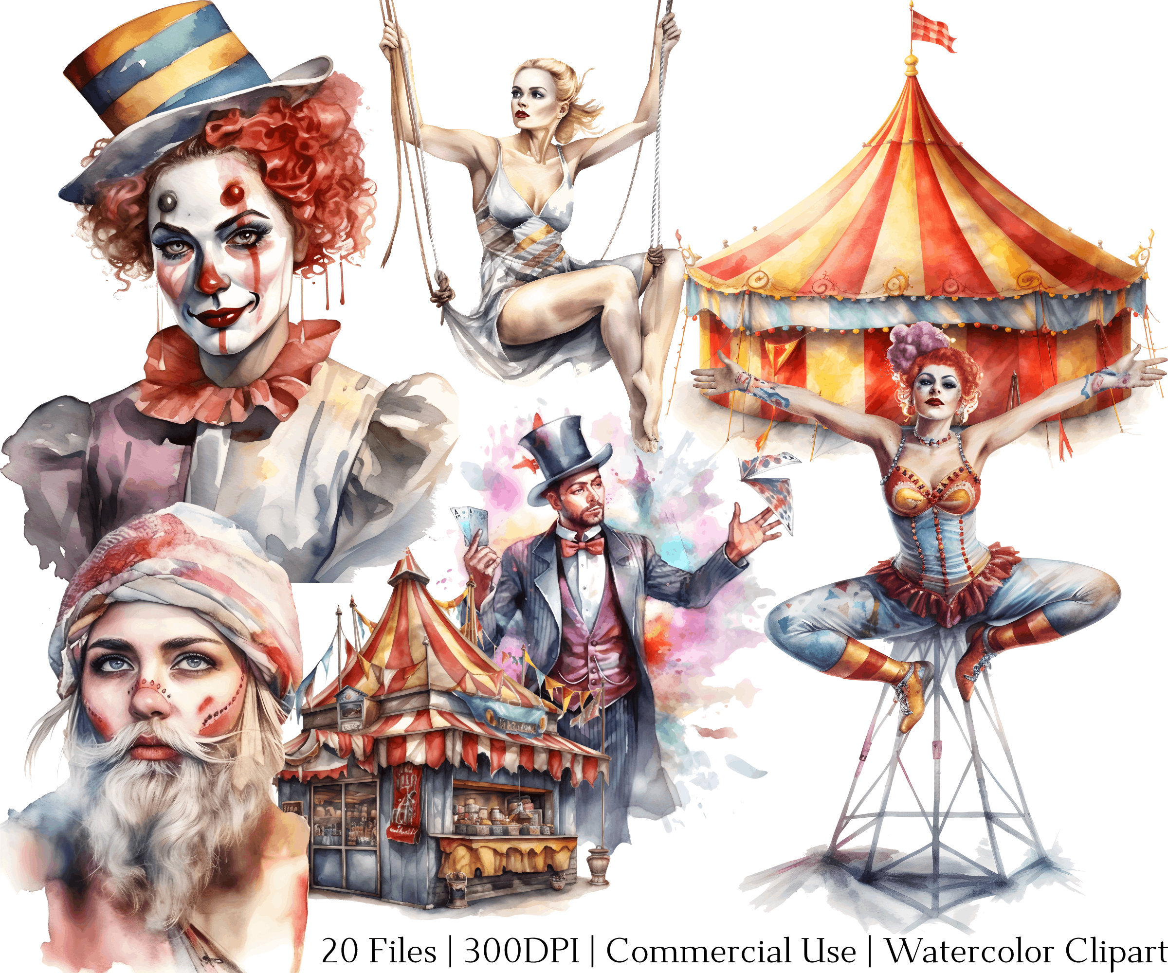 Watercolor Circus Clipart Set: Boho Circus Art (PNG + PDF) - Etsy