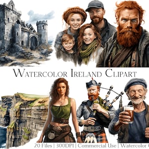 Watercolor Ireland Clipart Set of 20 Files with Instant Download & Commercial Use, PNG + PDF Format, Perfect for Crafts