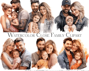 Watercolor Family Clipart Set: Loving Mom, Dad & Children (PNG + PDF)