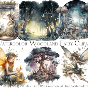 Watercolor Woodland Fairy Clipart Set: Magical PNG & PDF (20 Files)