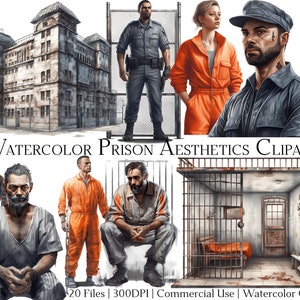 Watercolor Prison Aesthetics Clipart Set of 20 Files with Instant Download & Commercial Use, PNG + PDF Format, Perfect for DIY Crafts.