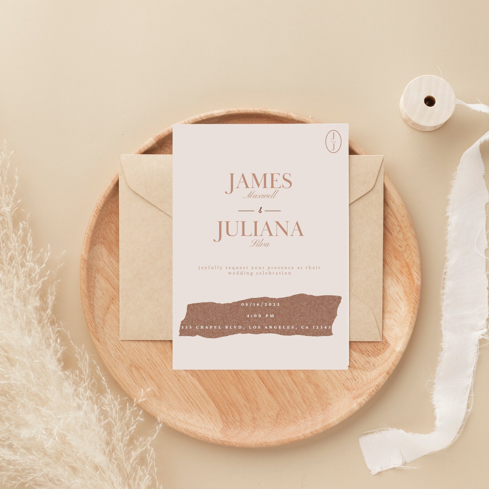 Neutral Desert Invitation, Canva Template Download, Editable Invitation