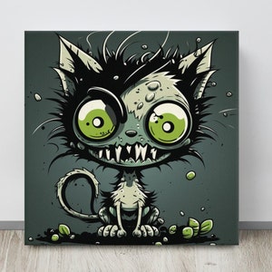 Arte de pared de gato zombi espeluznante, macabro, gótico, sobrenatural, amante de los zombis, Last of Us, Resident Evil