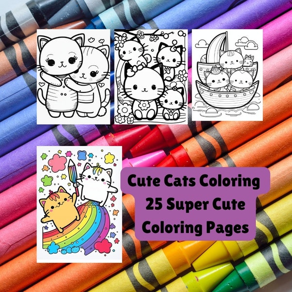 Super Cute Coloring Book Kawaii Cats Cute Kitties coloring activity Pages.  Very Cute and easy great coloring book for cat lovers. .PDF file