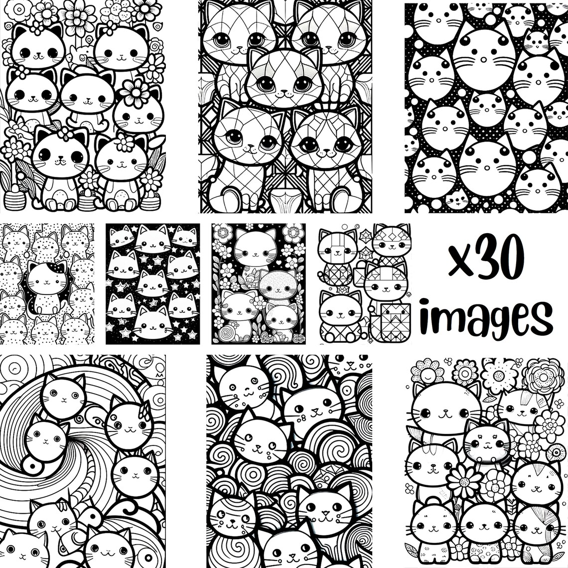 Geometric Shapes and Cats Coloring Pages, 30 Pages 8.5x11 .PDF Instant ...
