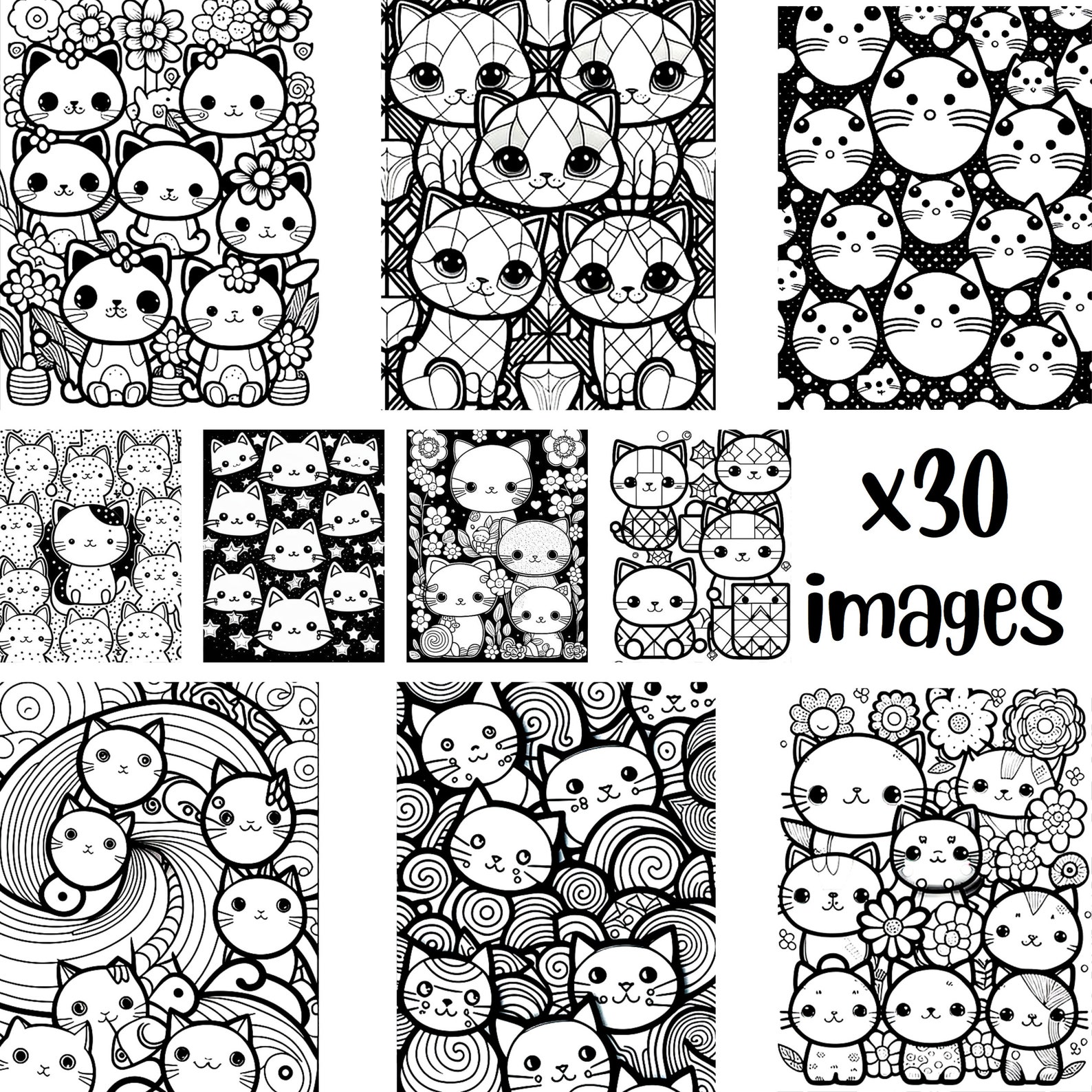 Geometric Shapes and Cats Coloring Pages, 30 Pages 8.5x11 .PDF Instant ...