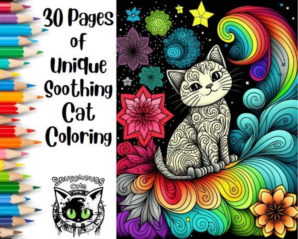 Super Cute Cat Coloring Book Cat Pattern Art Digital Download Landscape Coloring Cat Themed ...
