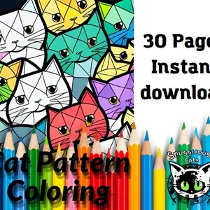 Geometric Shapes and Cats Coloring Pages, 30 Pages 8.5x11 .PDF Instant ...