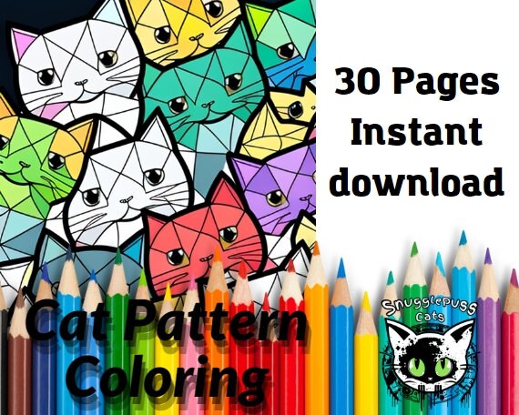 Geometric Shapes and Cats Coloring Pages, 30 Pages 8.5x11 .PDF Instant ...