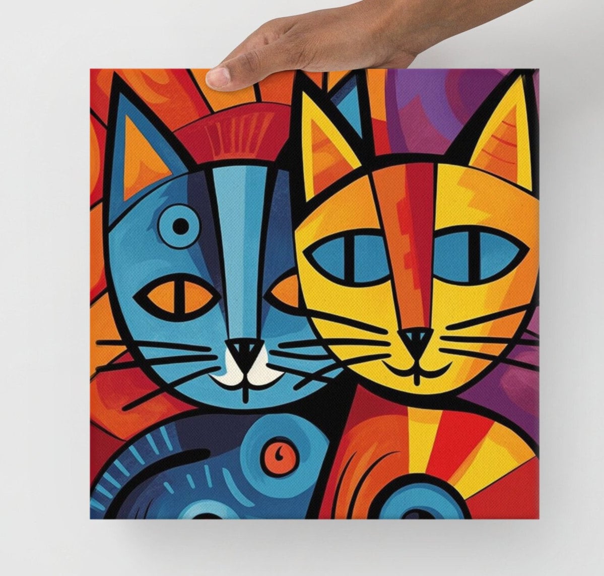 Picasso Inspired Wall Art for Cat Lovers, Bold Vibrant Colorful Art, Twin Art, Abstract Geometric Fun Art for any room