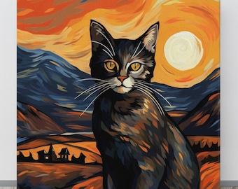 Munch Inspired Cat Wall Art, Gift for Cat Lovers, Cat Decor for Bedroom, Office, Living Room.