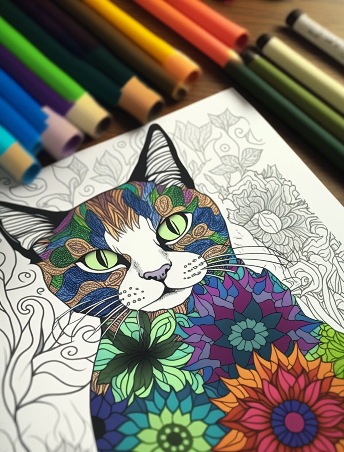 Super Cute Cat Coloring Book Cat Pattern Art Digital Download Landscape Coloring Cat Themed ...