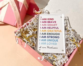 Personalized Affirmation Gift Girl Decor Bedroom Gift Nursery Sign Decor Desk Positive Affirmation Sign Name Design Acrylic Positive Message