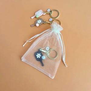 Custom Navy Pickleball Daisy Keychain in a Mesh Organza bag