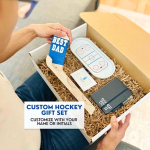 Custom Hockey Gift Dad Personalized Hockey Gift Father&#39;s Day Hockey Boyfriend Gift Basket Set Gift for Men Hockey Custom Puck Display Hockey