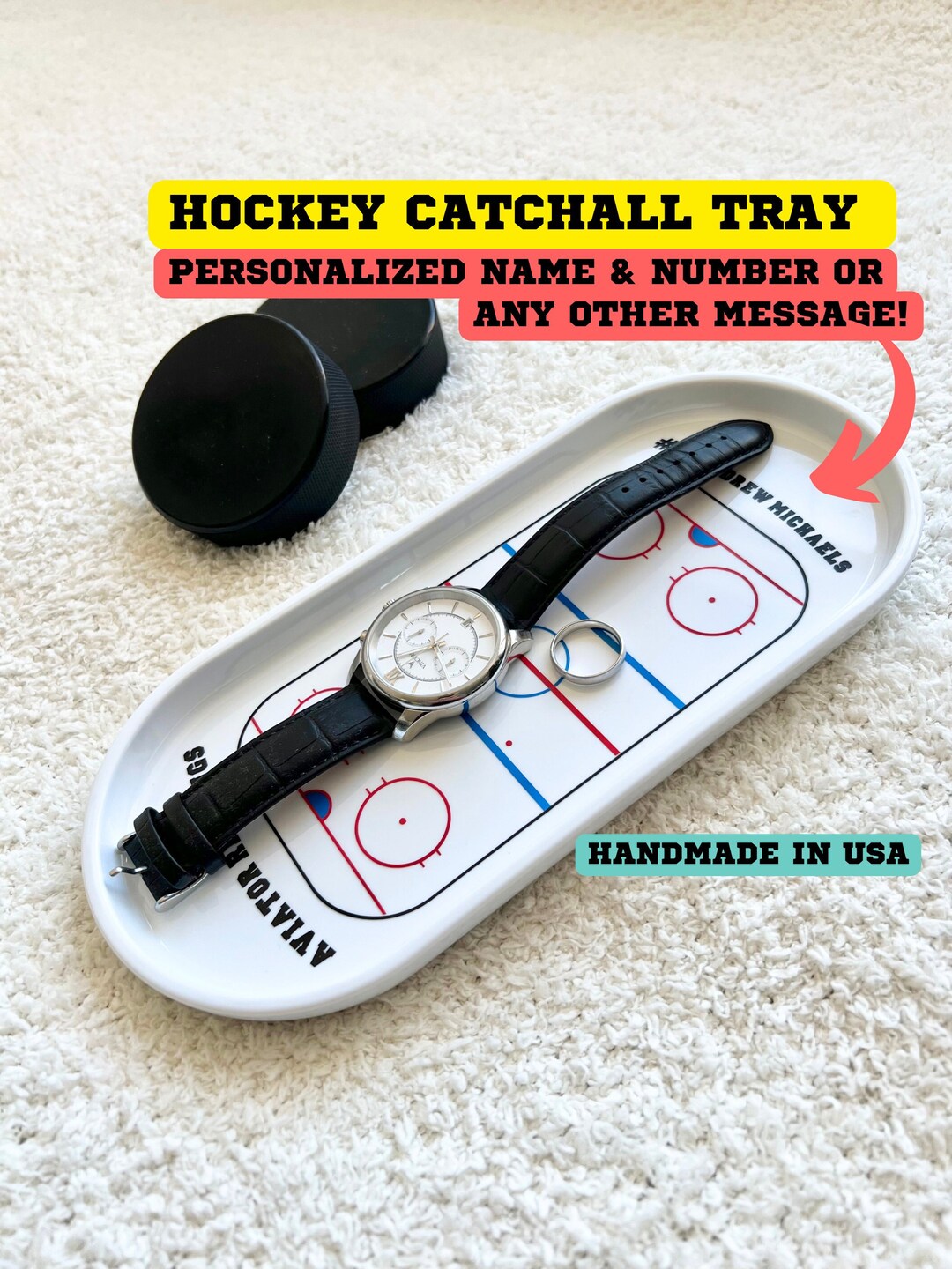 Custom Hockey Father's Day Gift Hockey Display Tray Catchall for