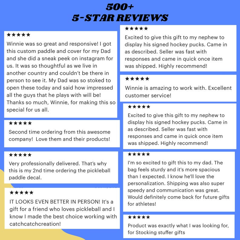 Peut inclure: Un collage d'avis clients pour un produit, avec cinq &eacute;toiles et des commentaires positifs. Les avis mettent en avant la qualit&eacute; du produit, la r&eacute;activit&eacute; du vendeur et la satisfaction g&eacute;n&eacute;rale. Le texte comprend des phrases comme "g&eacute;nial et r&eacute;actif", "entreprise formidable", "livraison professionnelle", "encore mieux en vrai", "solide et spacieux", "exactement ce que je cherchais".