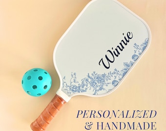 Custom Pickleball Paddle Name Personalized Pickleball Paddle White and Blue Floral Paddle Pickleball Racquet Name Gift for Pickleball Lover