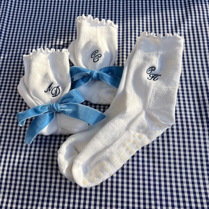 Embroidered Pilates Sock Grip Barre Gift Bag Pilates Girl Grippy Sock Grip Yoga Personalized Pilates Sock Bag Bachelorette Pilates Princess image 9