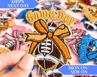 Orange Trendy Patch Bow Football Season Embroidery Homecoming Patches Letterman Jacket Denim Patch Cute Coquette Girly Trendy Patch Iron