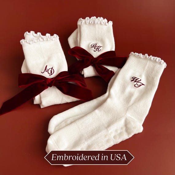 Embroidered Pilates Sock Grip Barre Gift Bag Pilates Girl Grippy Sock Grip Yoga Personalized Pilates Sock Bag Bachelorette Pilates Princess