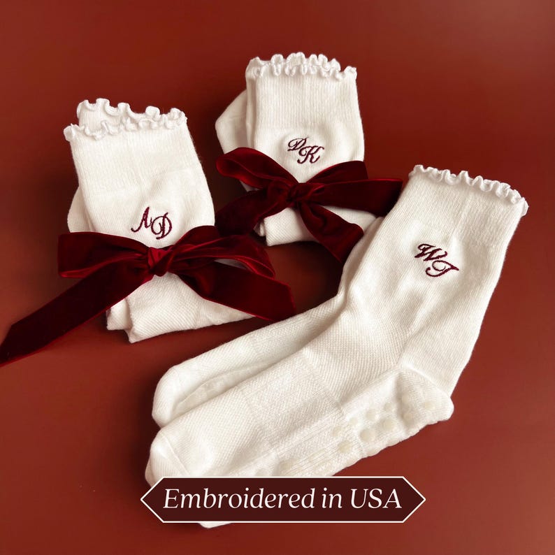 Embroidered Pilates Sock Grip Barre Gift Bag Pilates Girl Grippy Sock Grip Yoga Personalized Pilates Sock Bag Bachelorette Pilates Princess image 1