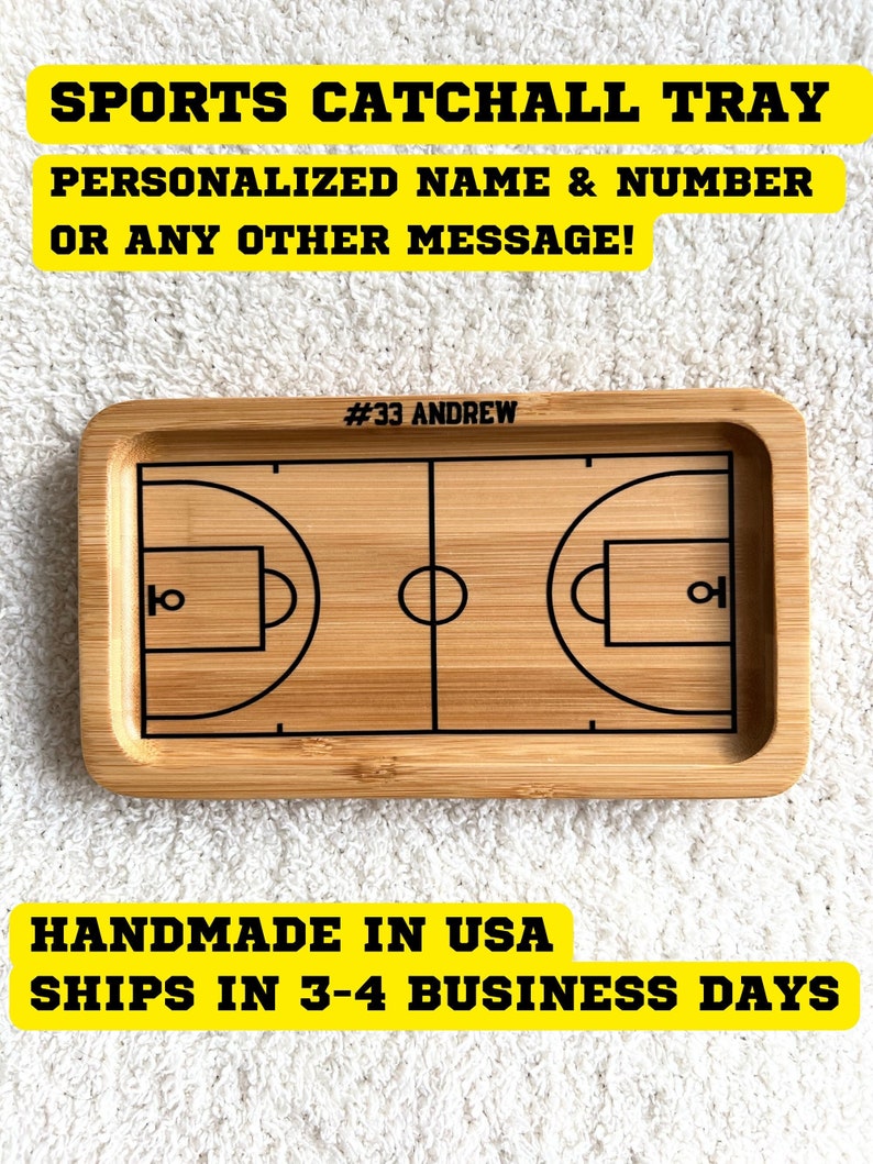 Custom Wooden Trinket Dish Ring Personalized Ring Dish for Men Tray Catchall Valet Tray Wood Sport Desk Top Organizer Sports Gift for Him image 4