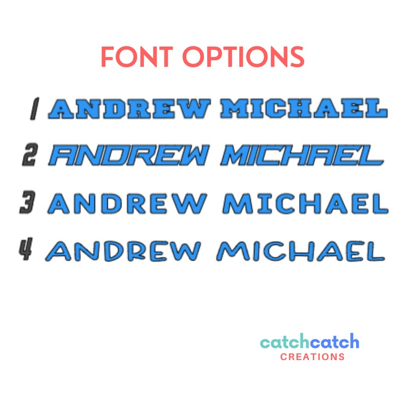 May include: Four different font options for the name "Andrew Michael" are shown in blue text on a white background. The text is numbered 1 through 4.