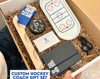 Custom Hockey Coach Gift Personalized Hockey Manager Gift Boyfriend Hockey Basket Gift Box for Hockey Fan Custom Puck Display Hockey Tray